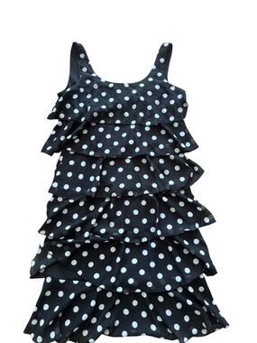 Black White Polka Dot Ruffle Dress Tiered Chiffon Sleeveless Mini Dress